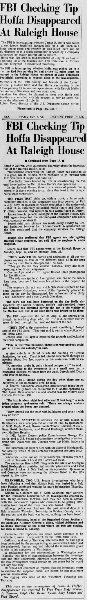 The Raleigh House - OCTOBER 1975 ARTICLE ON HOFFA SEARCH (newer photo)